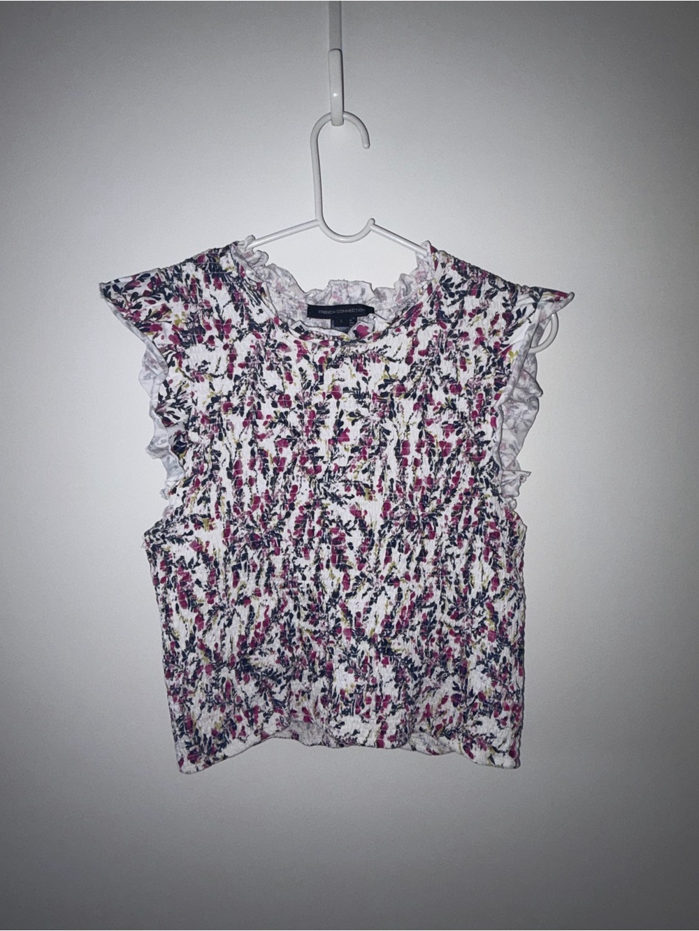French Connection Pink White Verona Smock Ruffle Top